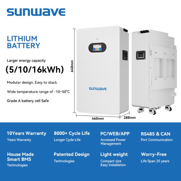 Sunwave 51.2V 314Ah 16kWh Wall Mounted Lithium Battery - Image 2